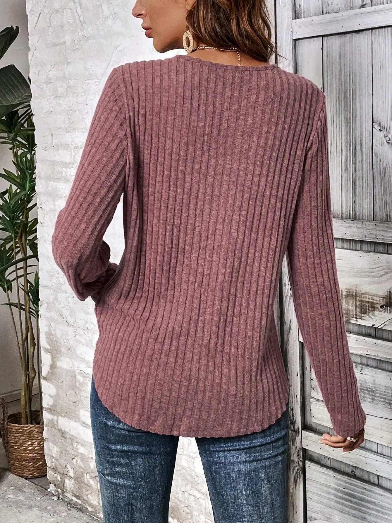 2026 Women's Long Sleeve Ribbed Top with Lace Trim — feature 38