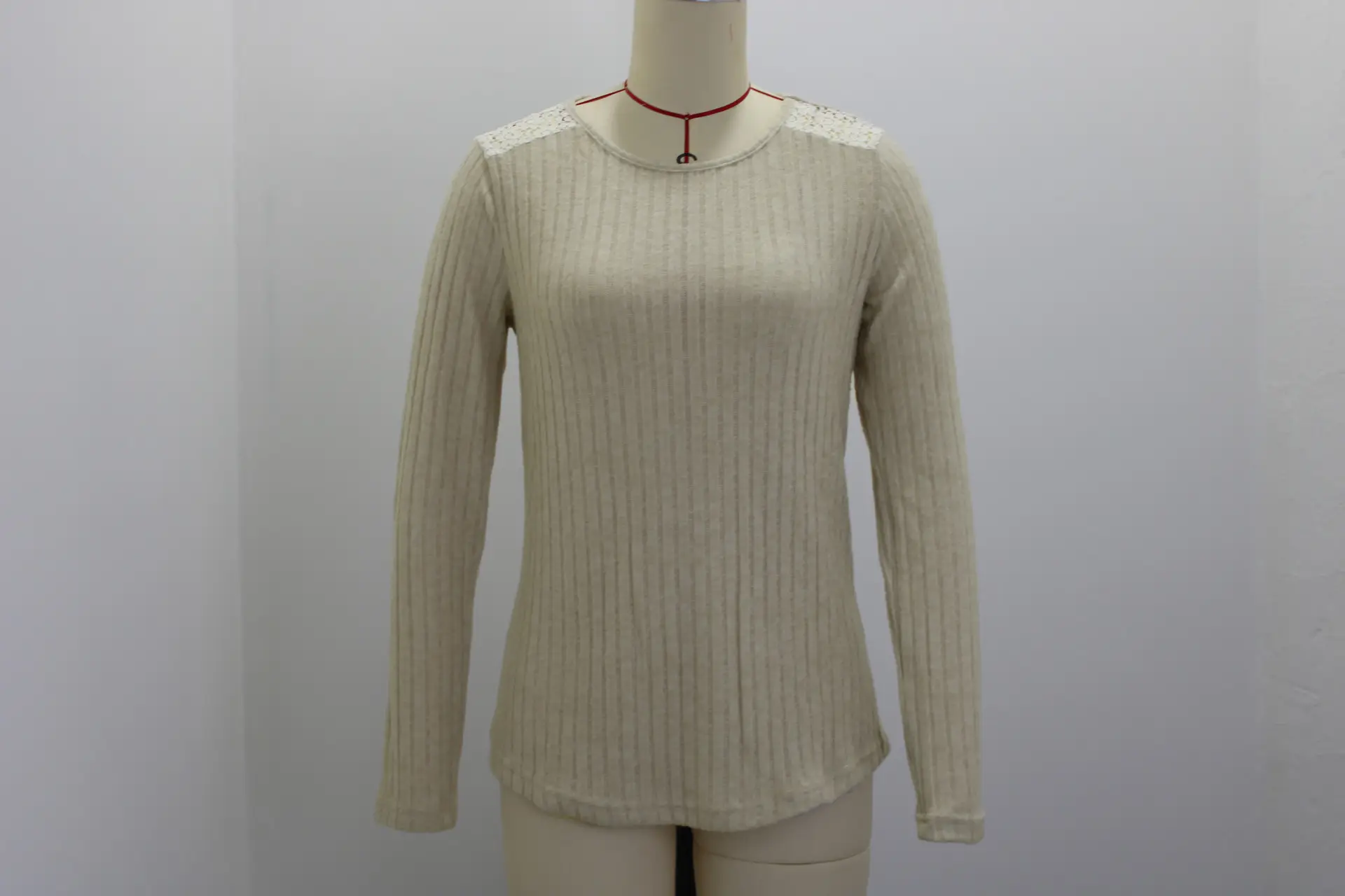 2026 Women's Long Sleeve Ribbed Top with Lace Trim — feature 41