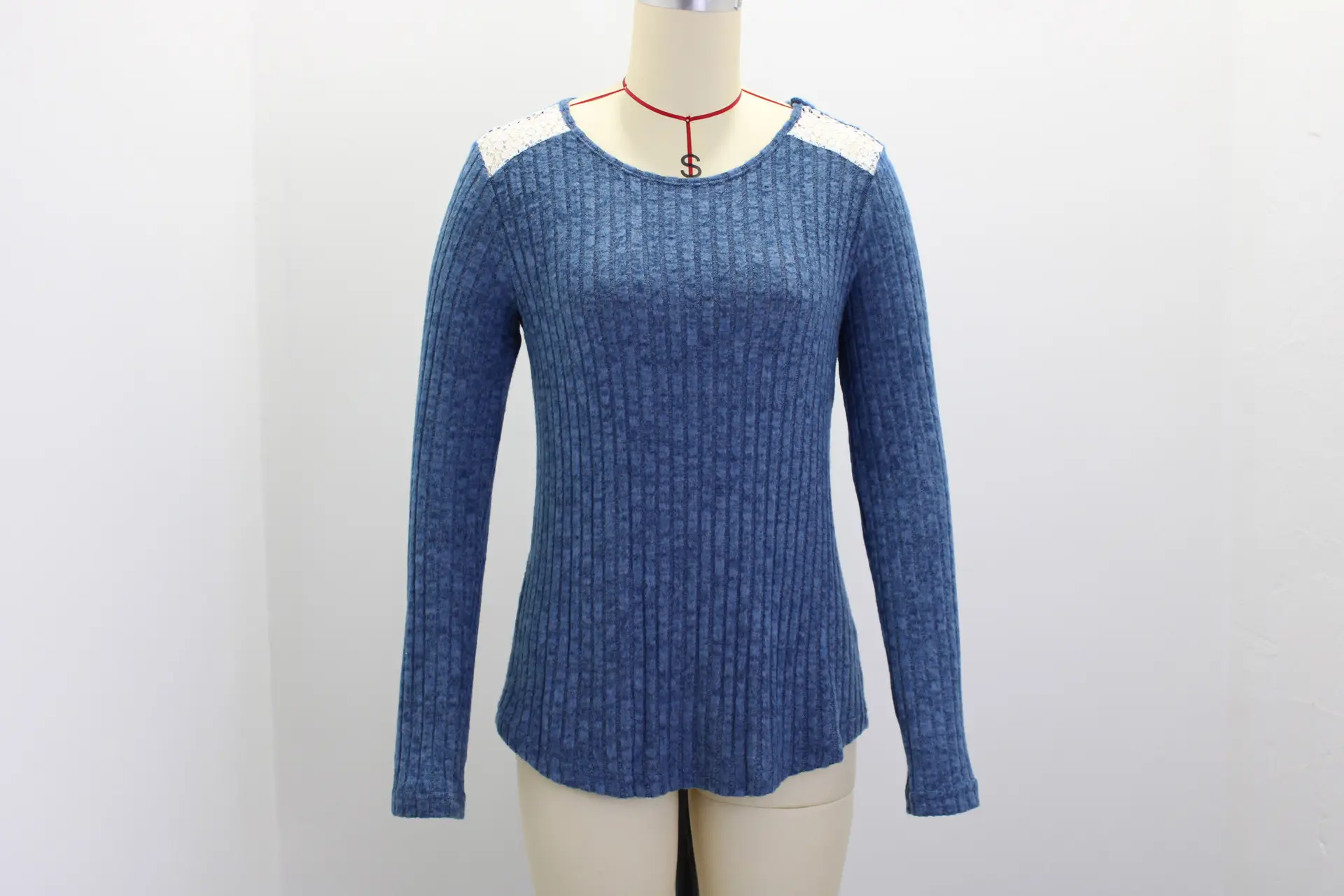 2026 Women's Long Sleeve Ribbed Top with Lace Trim — feature 42
