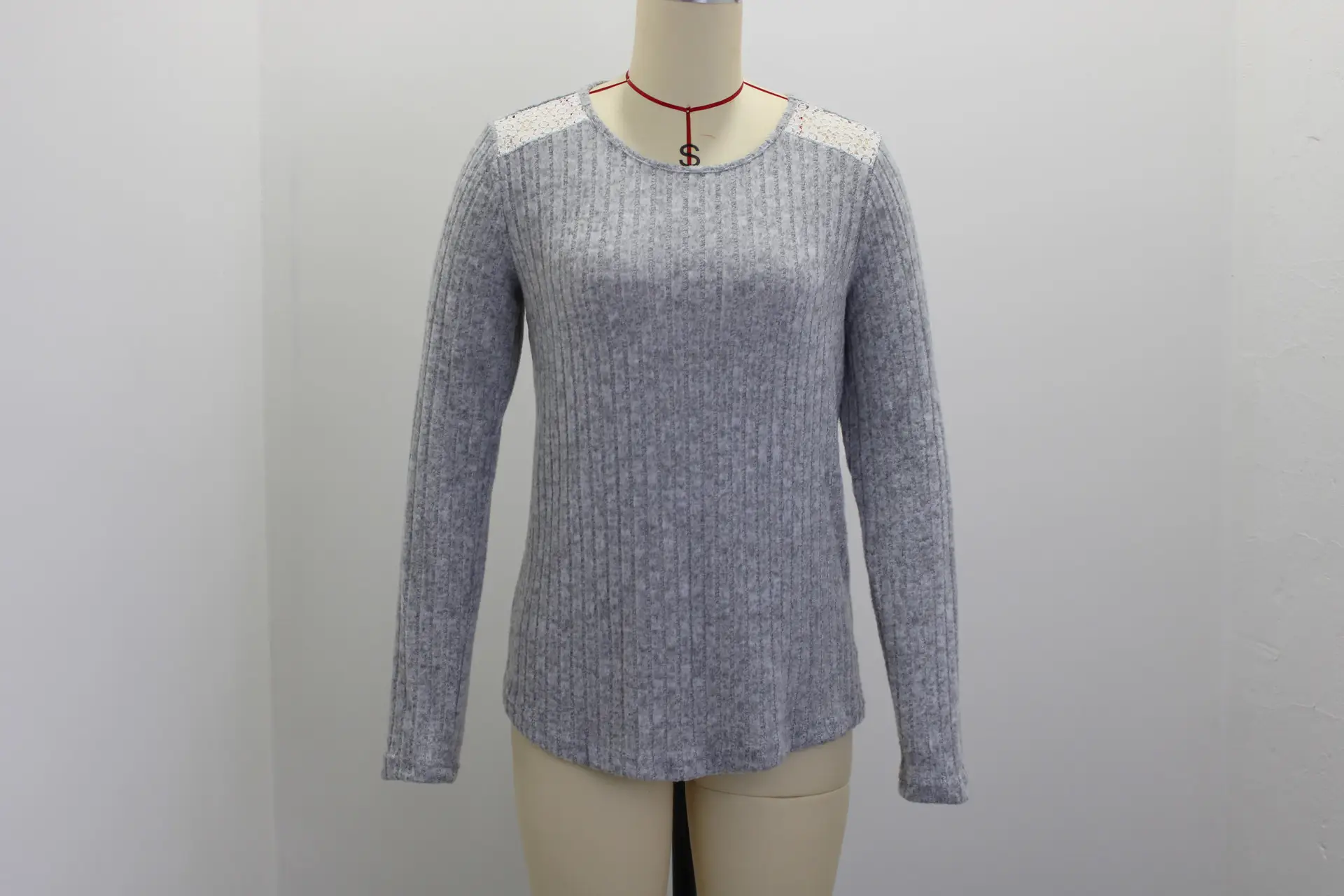 2026 Women's Long Sleeve Ribbed Top with Lace Trim — feature 45