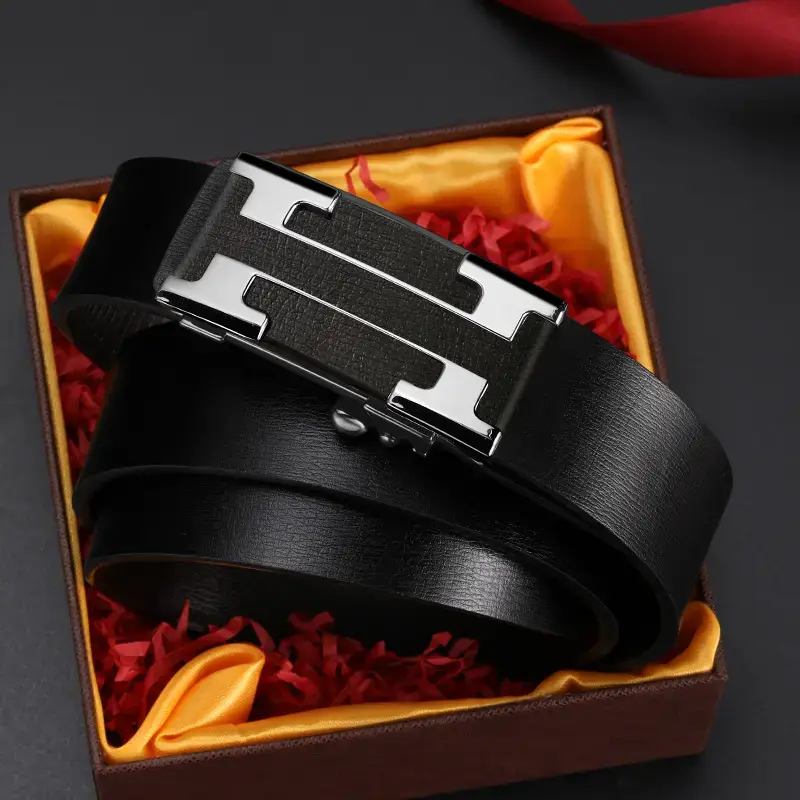 Men's Genuine Leather Belt with Gold Buckle 2024 - Image 2