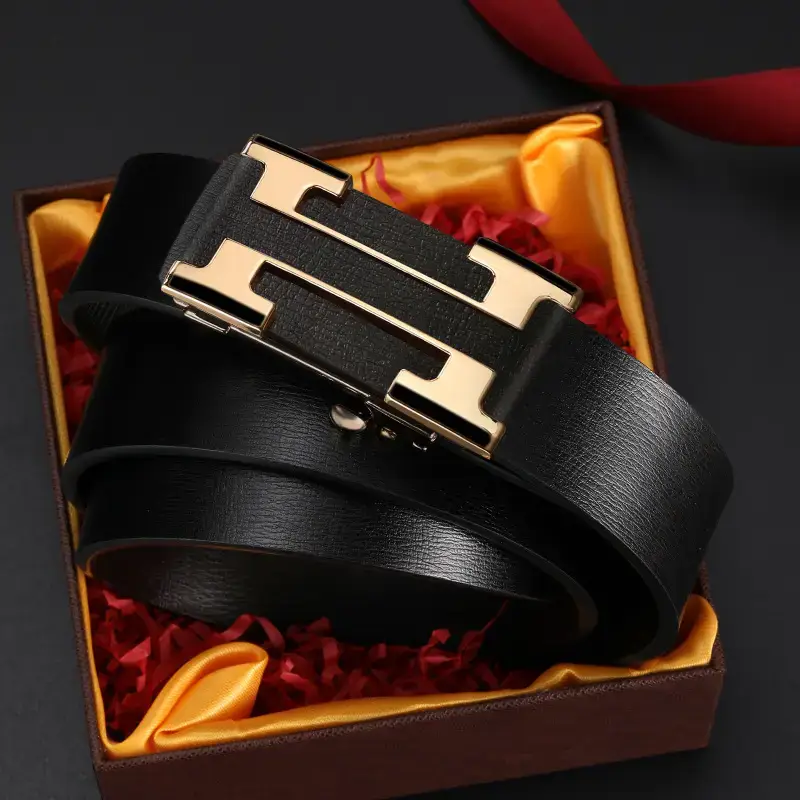 Men's Genuine Leather Belt with Gold Buckle 2024 - Image 3