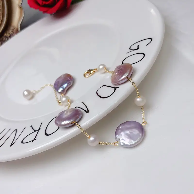 French Pink Purple Pearl Bracelet for Women - Image 3
