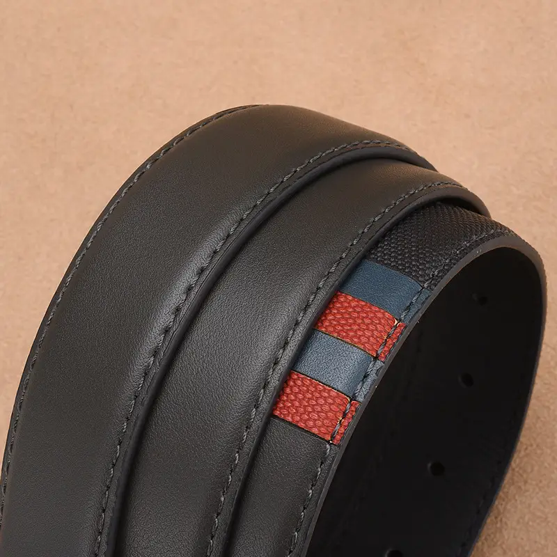 Men's Embossed Belt with Silver Buckle Brown PU Leather - Image 5
