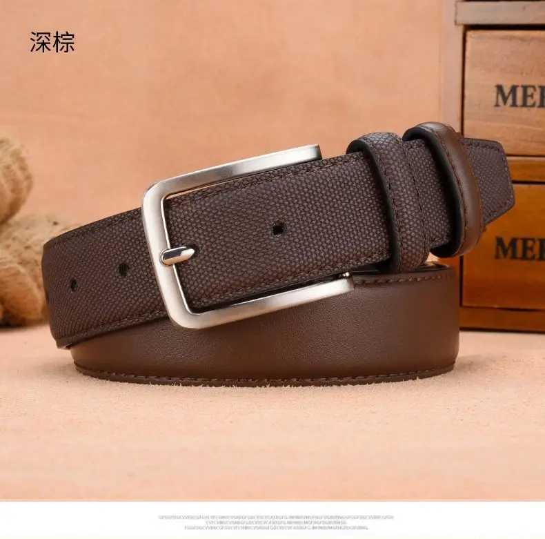 Men's Embossed Belt with Silver Buckle Brown PU Leather — feature 3
