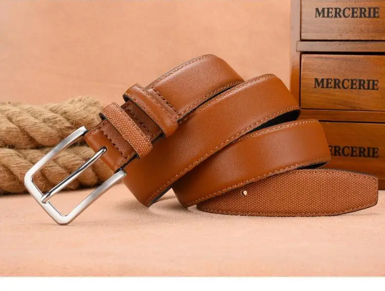 Men's Embossed Belt with Silver Buckle Brown PU Leather — feature 8