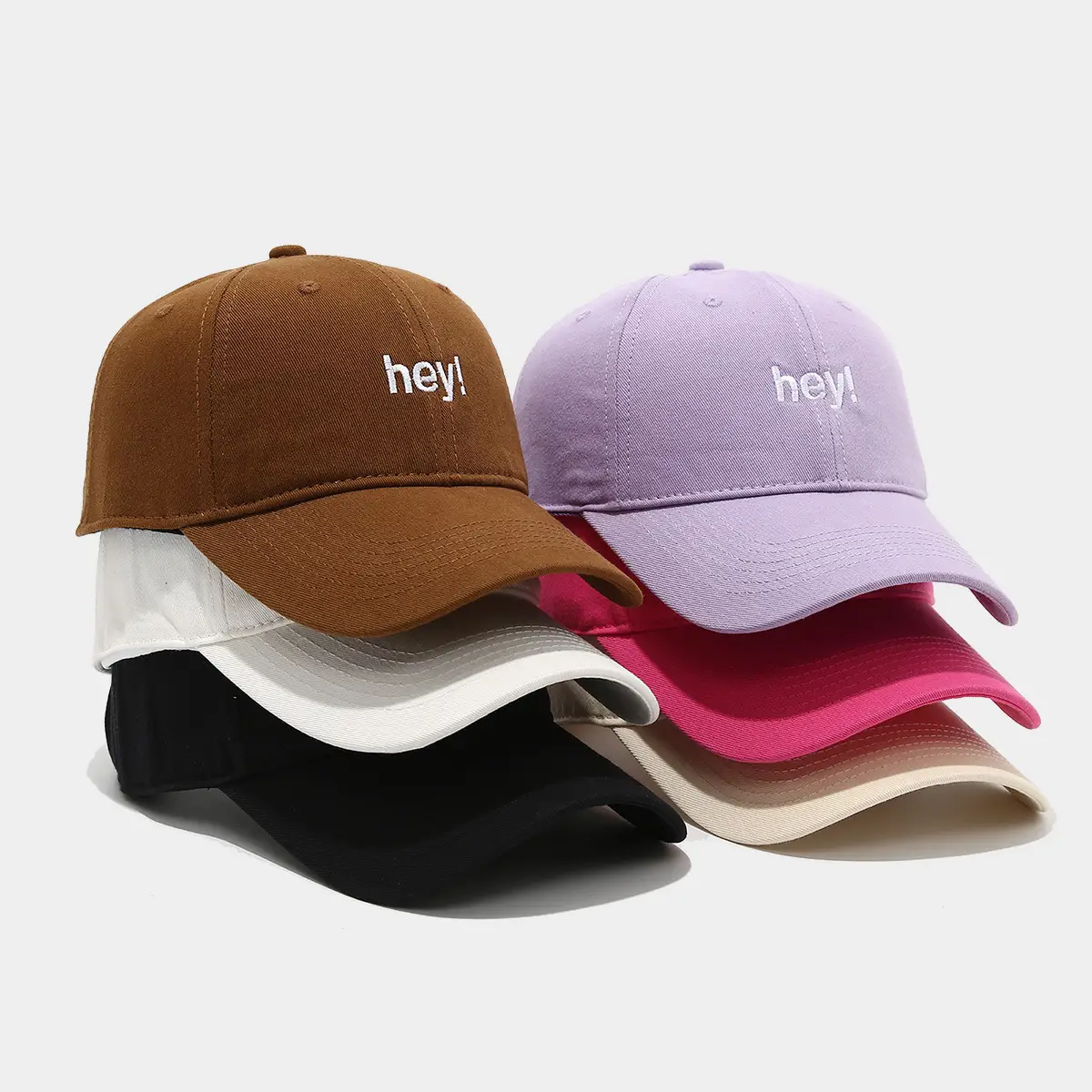 Brown Embroidered "hey!" Baseball Cap - Image 7