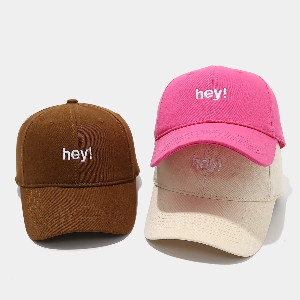 Brown Embroidered "hey!" Baseball Cap - Image 8