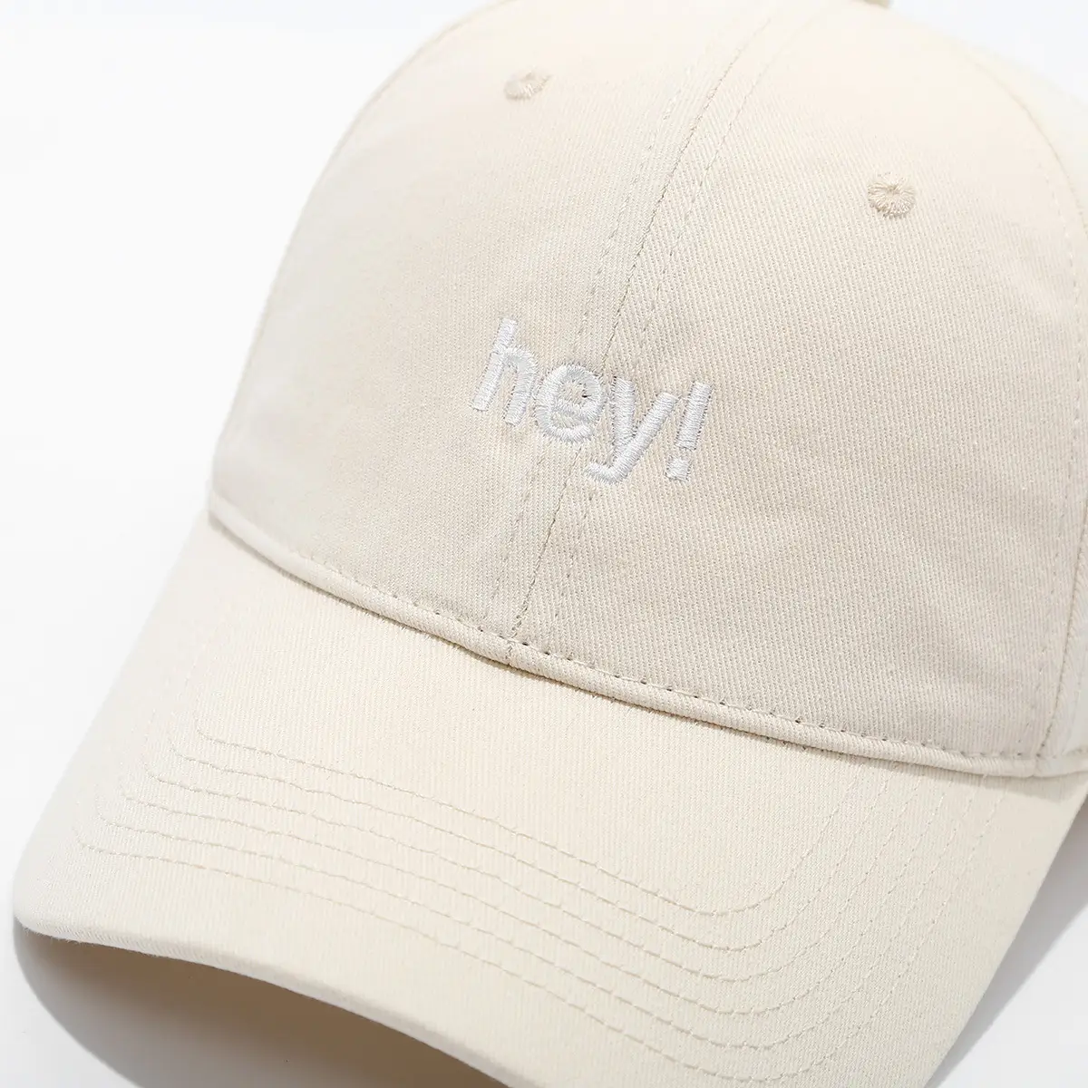 Brown Embroidered "hey!" Baseball Cap — feature 11