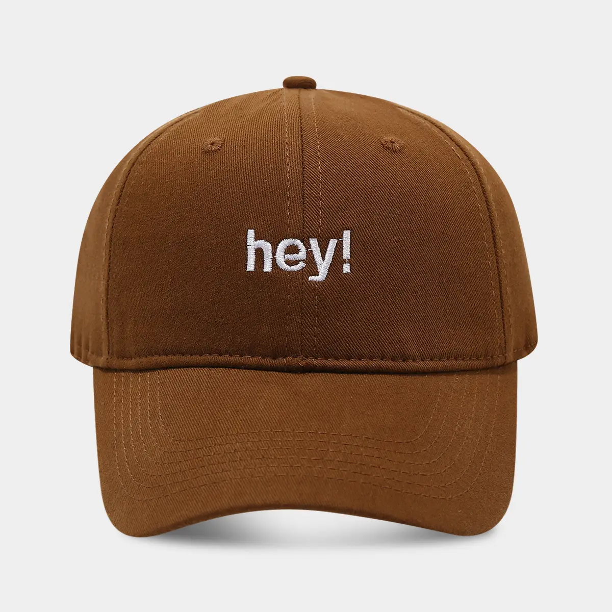 Brown Embroidered "hey!" Baseball Cap - Image 5