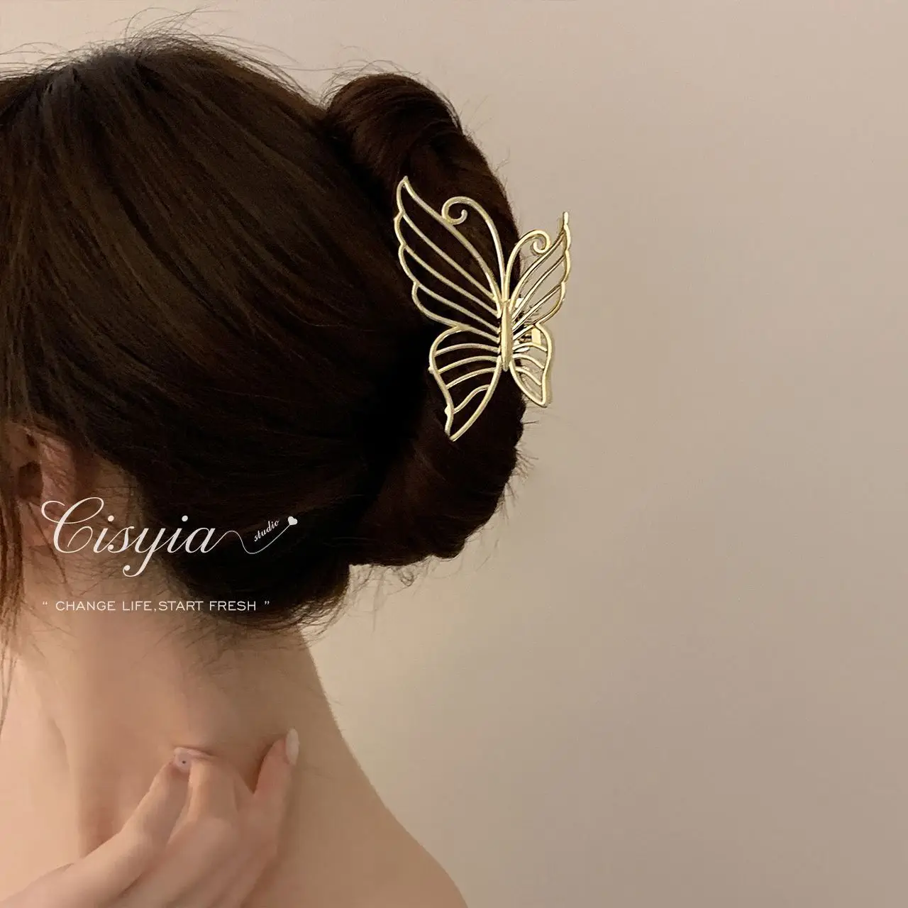 Gold Metal Butterfly Hair Clip for Women Large Size