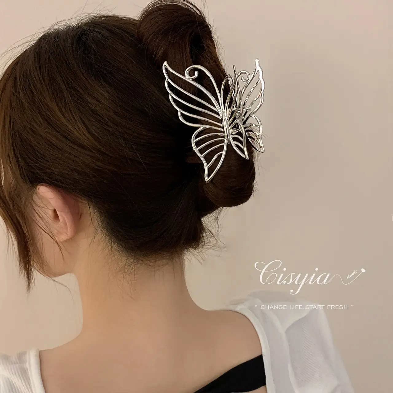 Gold Metal Butterfly Hair Clip for Women Large Size