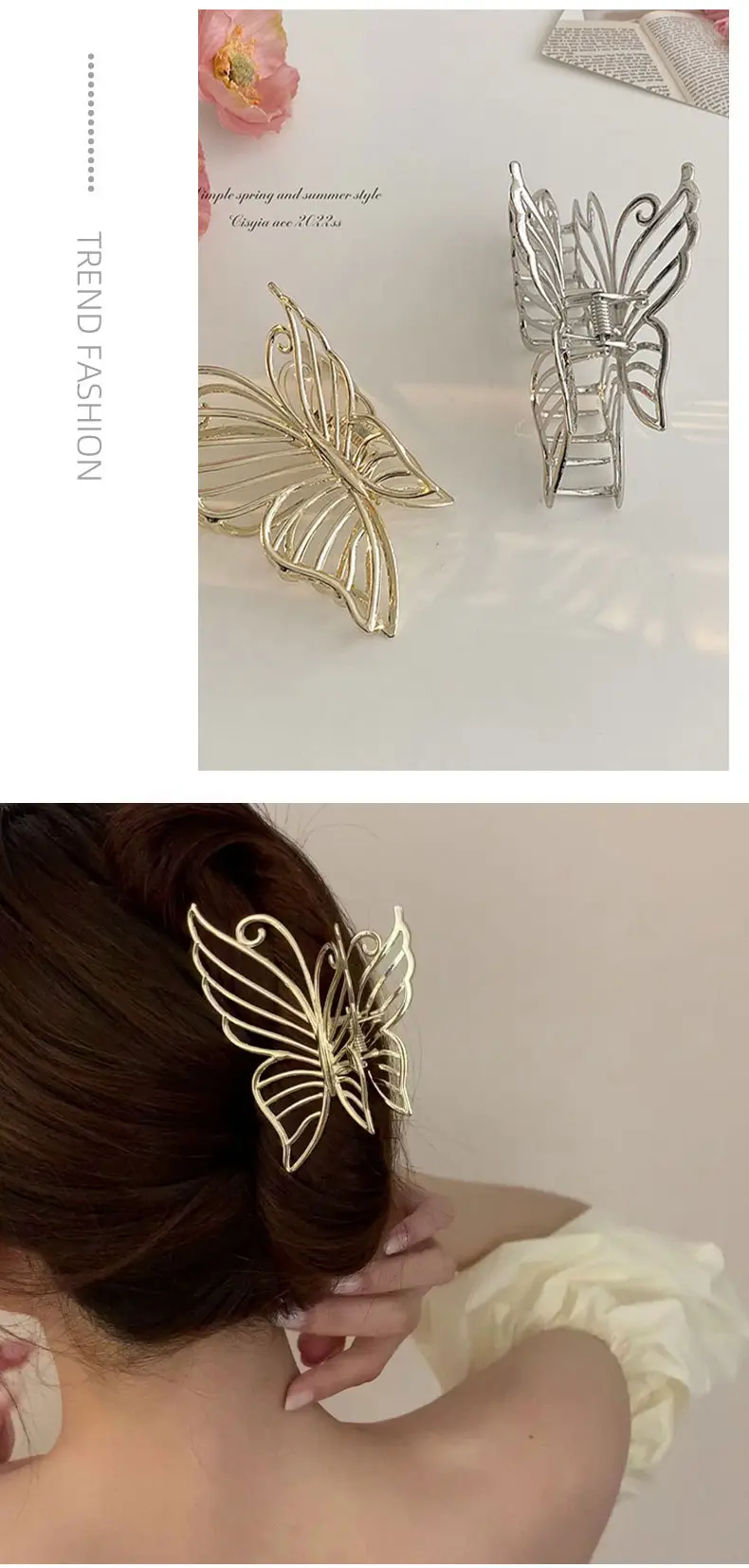 Gold Metal Butterfly Hair Clip for Women Large Size — feature 8