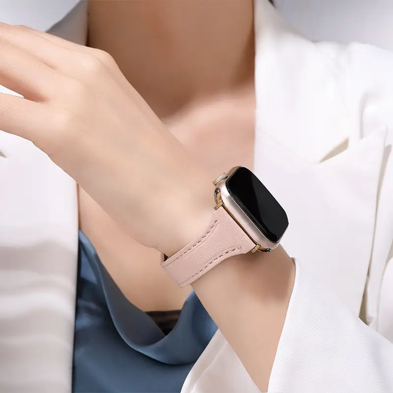 Women's Gold Apple Watch with Brown Leather Strap - Image 8