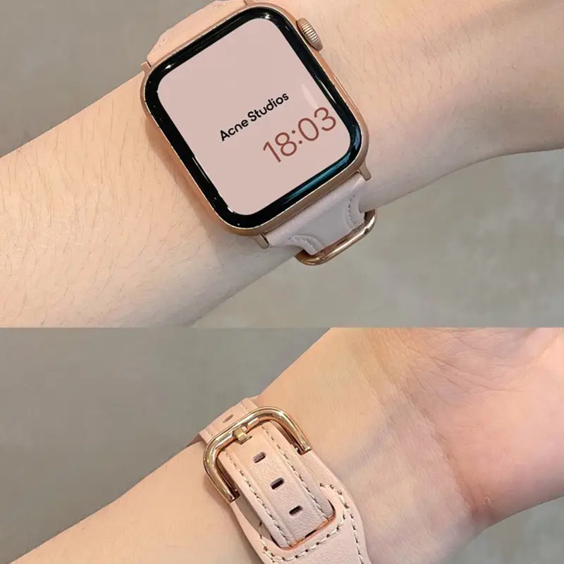 Women's Gold Apple Watch with Brown Leather Strap - Image 9