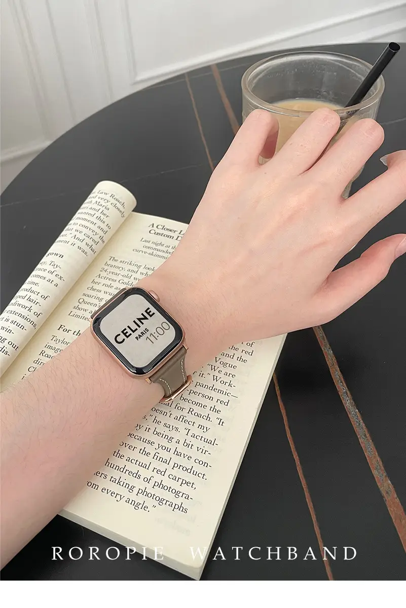 Women's Gold Apple Watch with Brown Leather Strap — feature 19