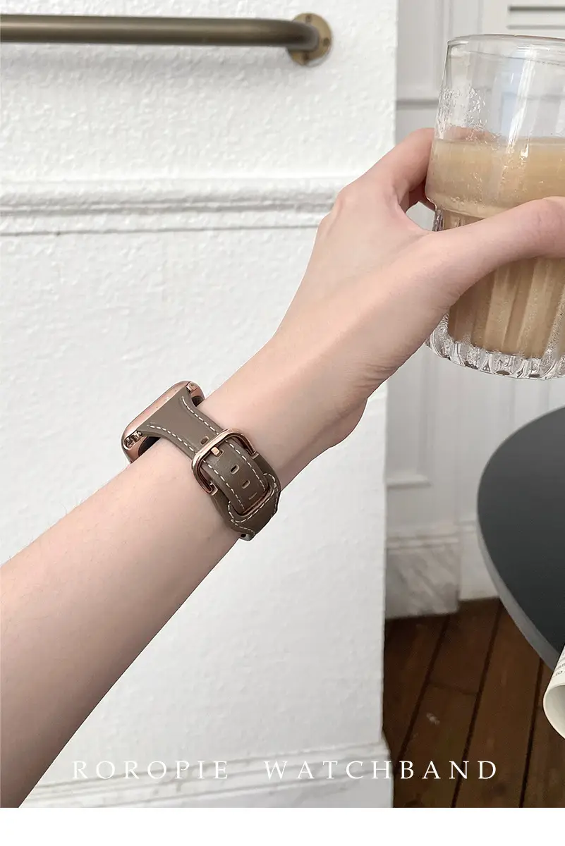 Women's Gold Apple Watch with Brown Leather Strap — feature 21