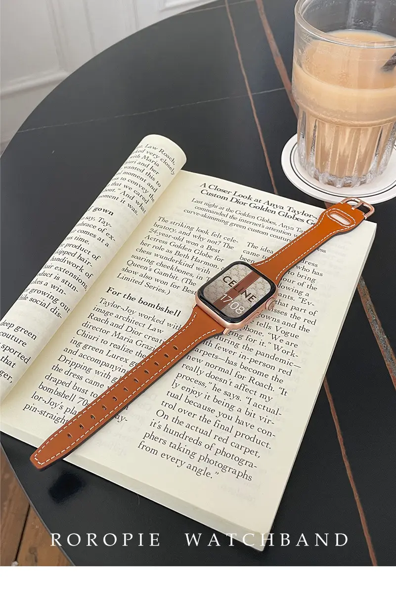 Women's Gold Apple Watch with Brown Leather Strap — feature 23