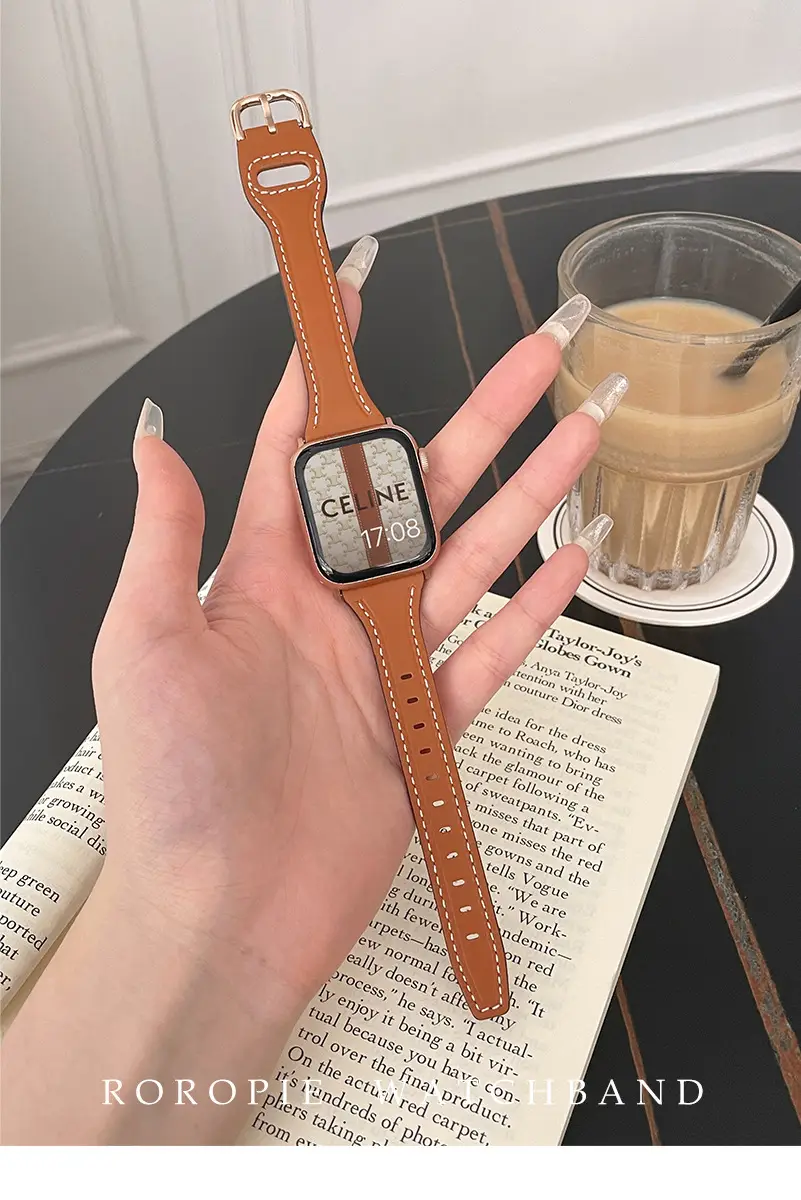 Women's Gold Apple Watch with Brown Leather Strap — feature 24