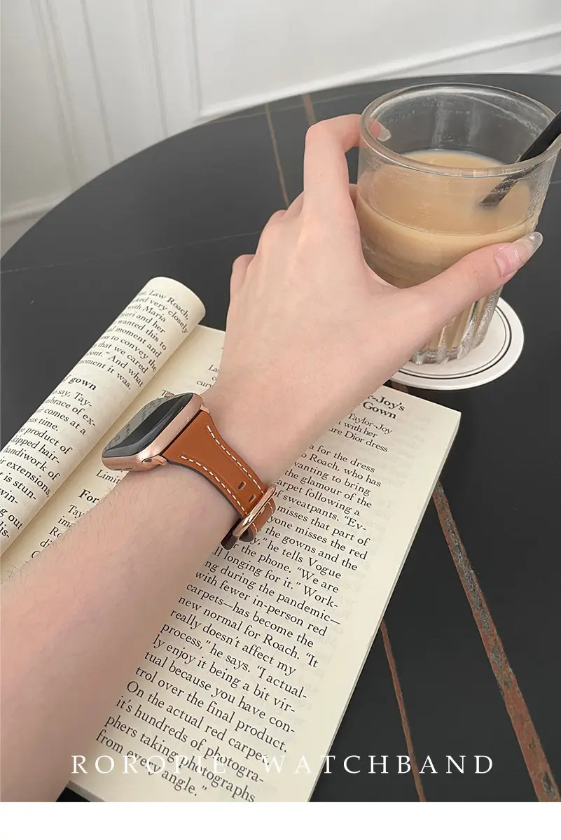 Women's Gold Apple Watch with Brown Leather Strap — feature 25