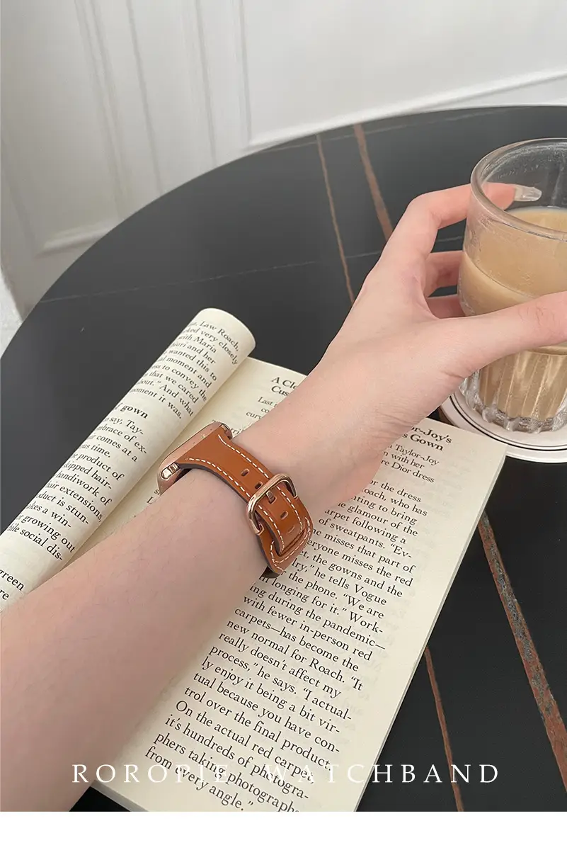 Women's Gold Apple Watch with Brown Leather Strap — feature 26