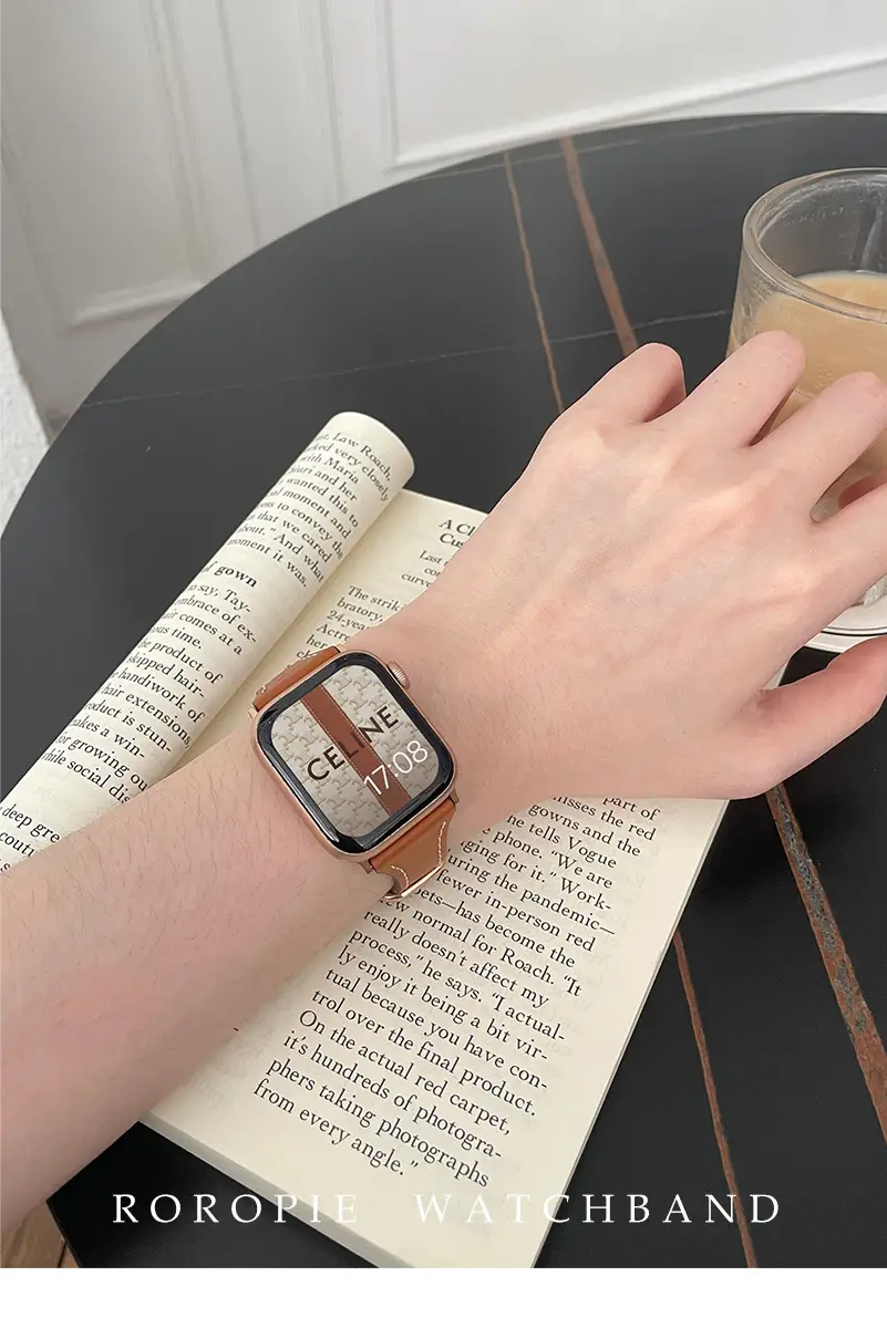 Women's Gold Apple Watch with Brown Leather Strap — feature 27