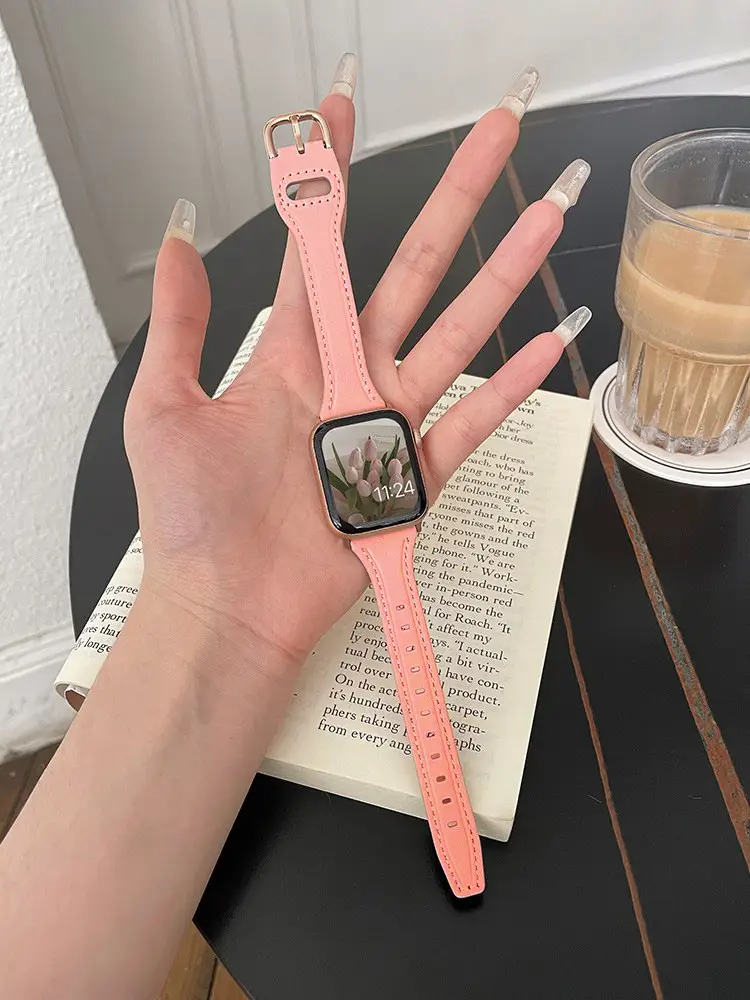 Women's Gold Apple Watch with Brown Leather Strap — feature 6