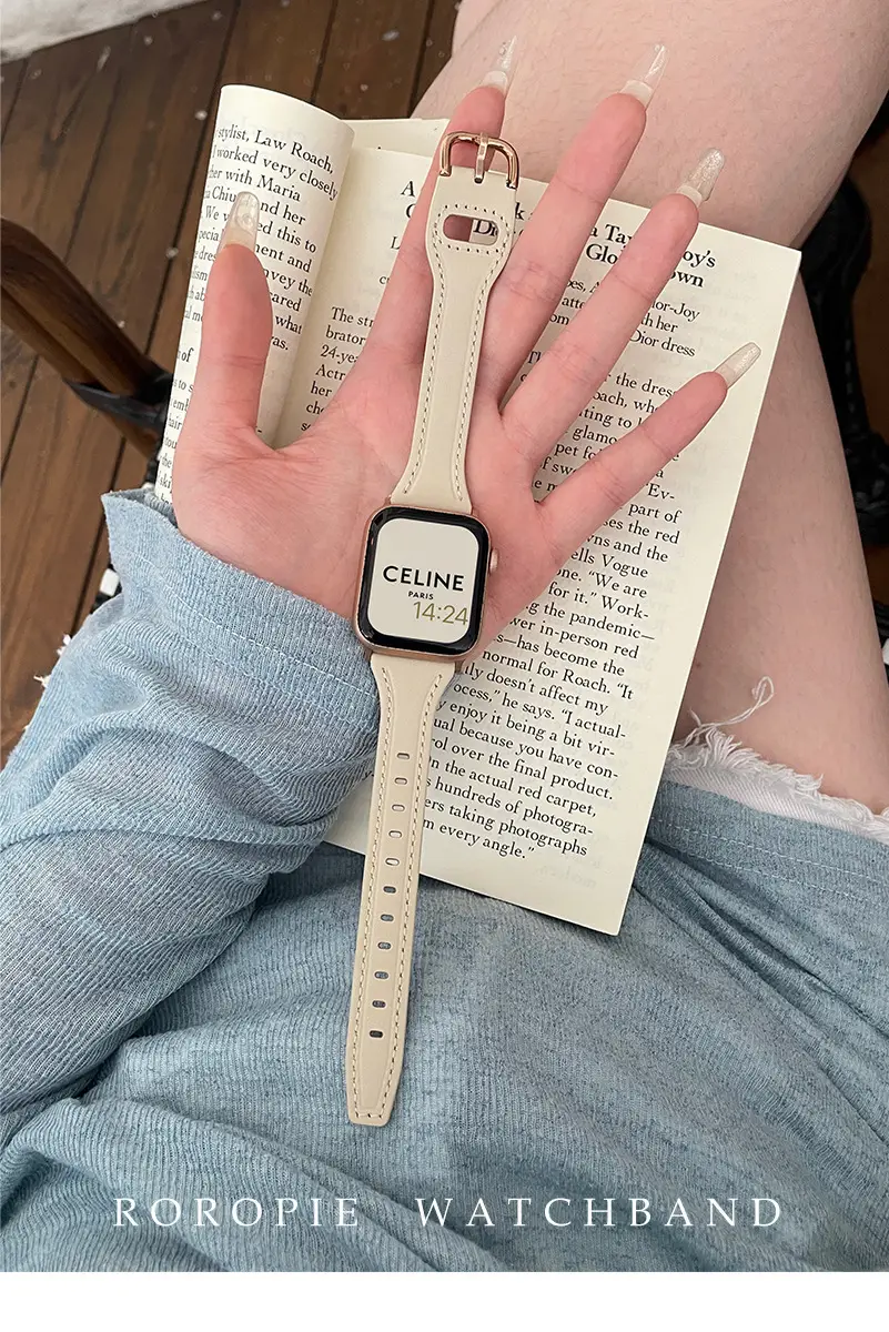 Women's Gold Apple Watch with Brown Leather Strap — feature 8