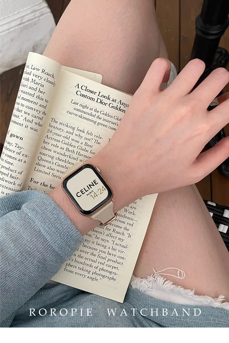 Women's Gold Apple Watch with Brown Leather Strap — feature 9