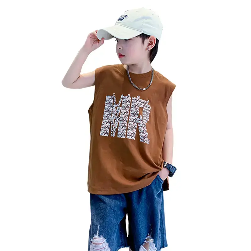 Trendy Boys Sleeveless Cotton T-Shirt Green 2023 - Image 7