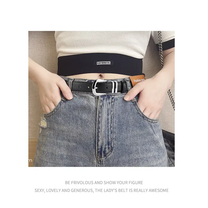 Women's Black Real Cowhide Belt Summer Wear - Image 7
