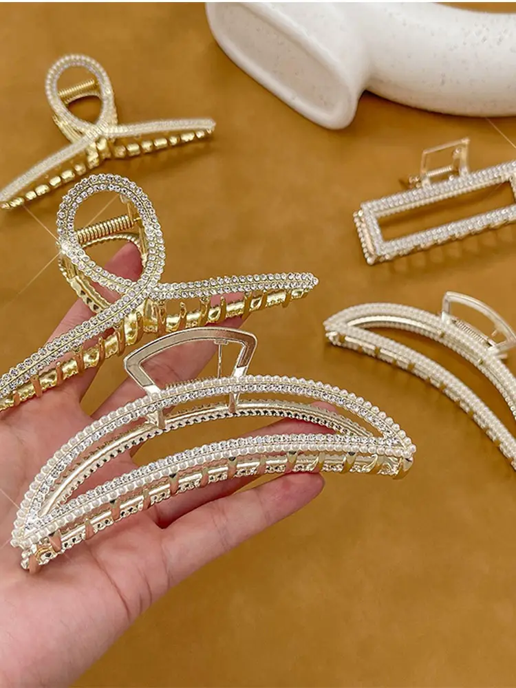 Gold Full Diamond Hair Grab Net with Shark Clip — feature 3