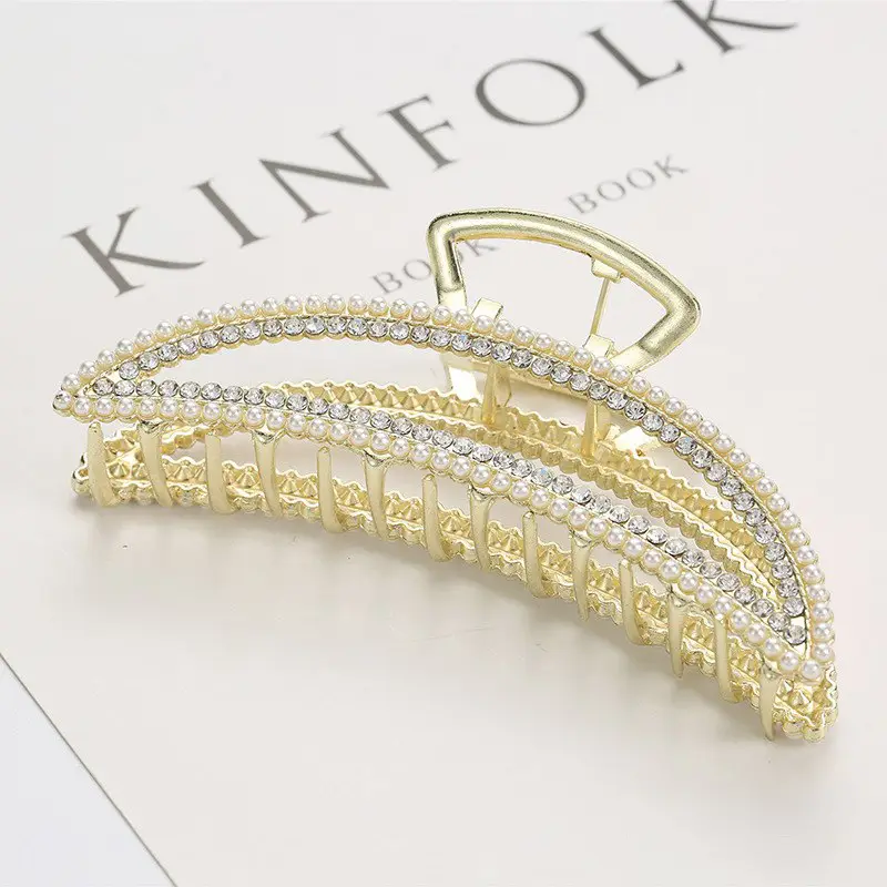 Gold Full Diamond Hair Grab Net with Shark Clip - Image 2