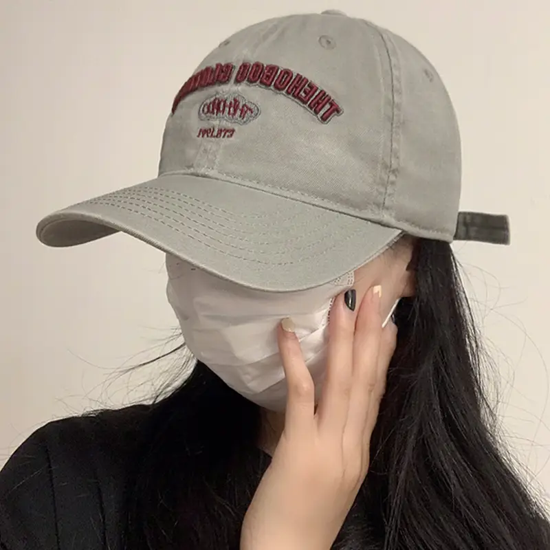 Women's Korean Style Washed Baseball Cap with Letter Embroidery - Image 3