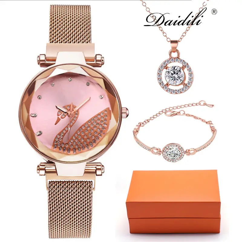 4Pcs Women's Quartz Watch Set Rose Gold Blue Dial — feature 3