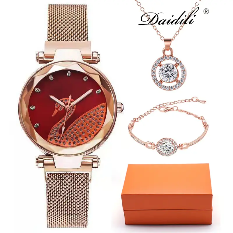 4Pcs Women's Quartz Watch Set Rose Gold Blue Dial — feature 5
