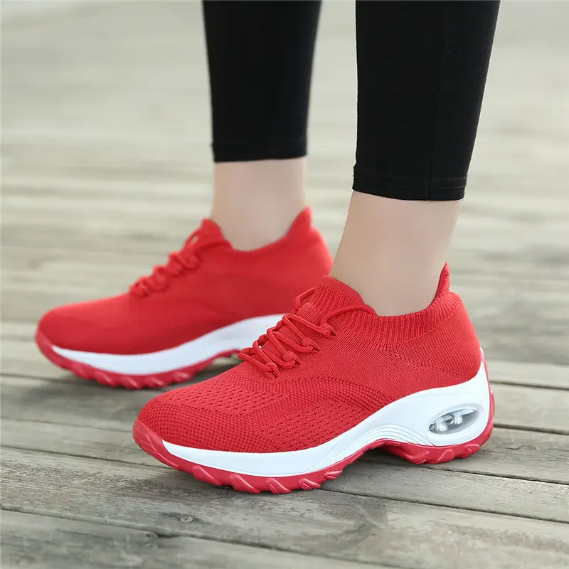 Women's Shoes New Style Air-Cushioned Thick-Soled Height-Increasing Casual Shoes for Women, Wholesale from Manufacturer, Fashionable Lightweight Fly-Knit Breathable Sports Shoes - Image 7