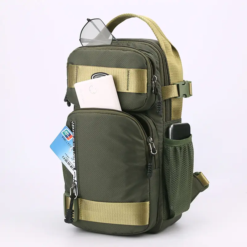 Men's Green Shoulder Bag with Gold Accents - Image 7