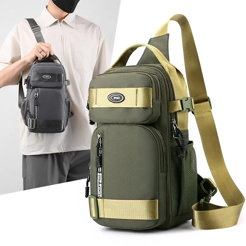 Men's Green Shoulder Bag with Gold Accents - Image 2