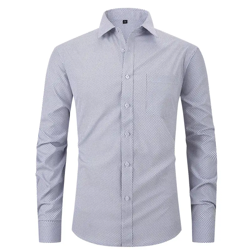 Men's Blue Plaid Button-Up Shirt Solid Color - Image 9