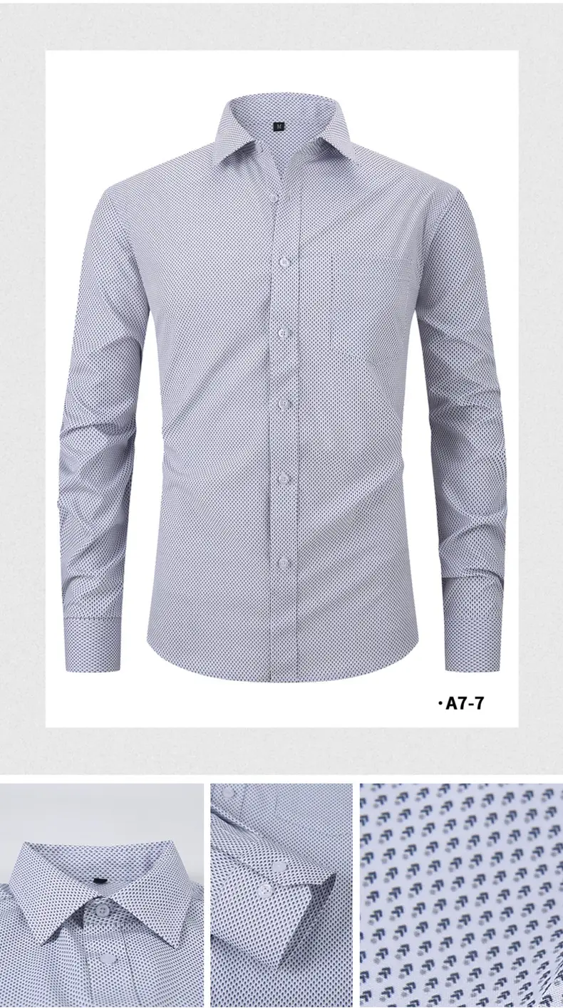 Men's Blue Plaid Button-Up Shirt Solid Color — feature 31