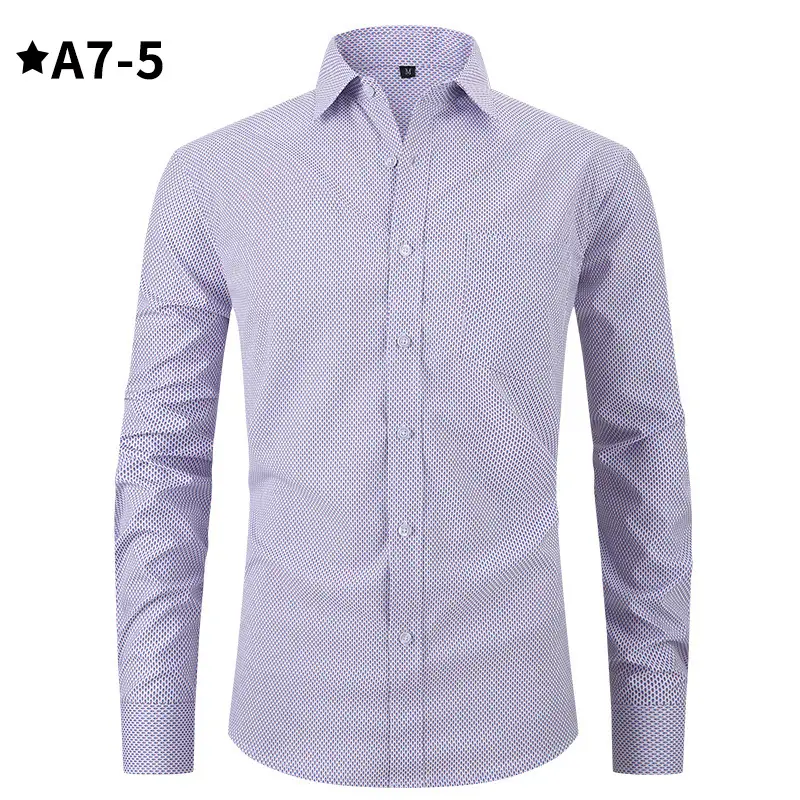 Men's Blue Plaid Button-Up Shirt Solid Color - Image 4