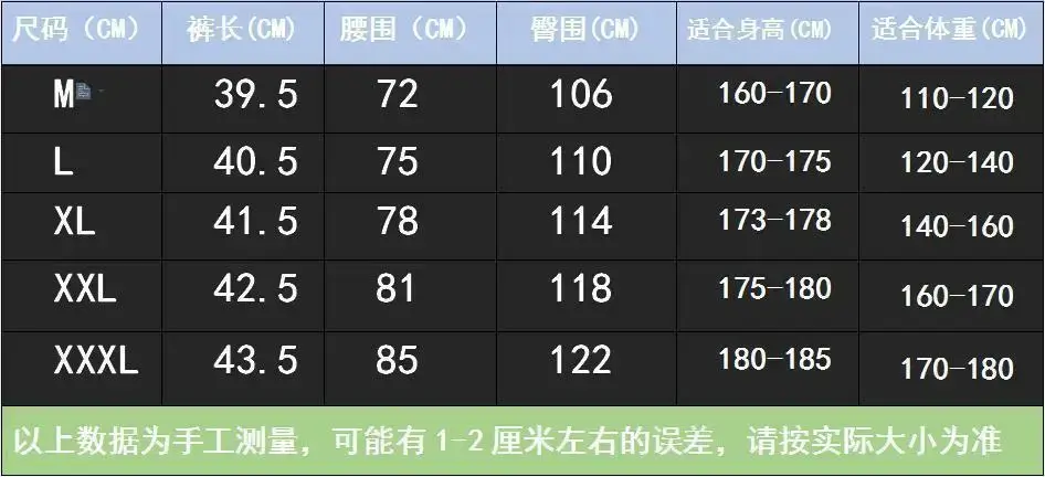 EE短裤尺码