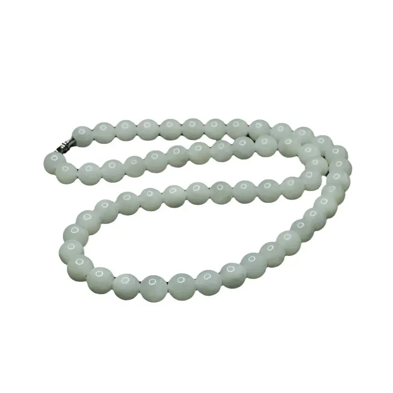 White Jade Buddhist Necklace with Round Beads - Image 5