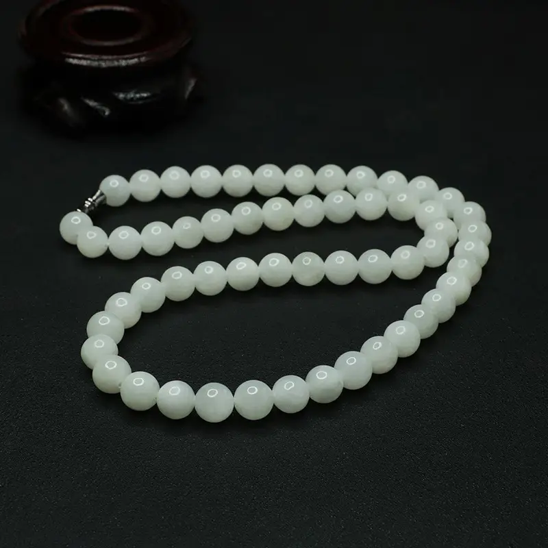 White Jade Buddhist Necklace with Round Beads — feature 5