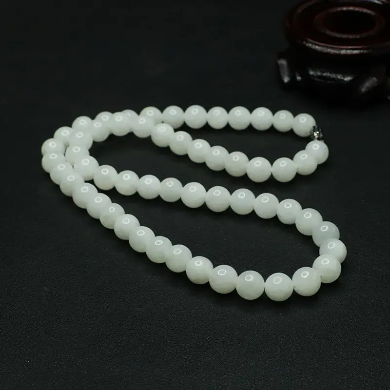 White Jade Buddhist Necklace with Round Beads — feature 6