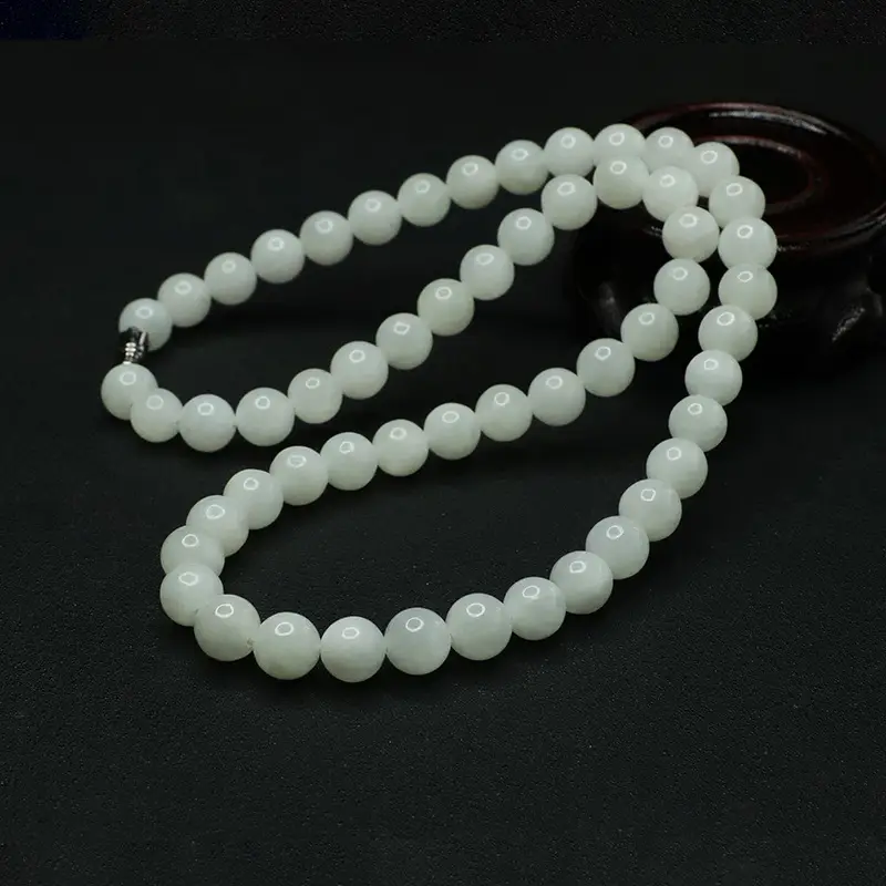 White Jade Buddhist Necklace with Round Beads — feature 7
