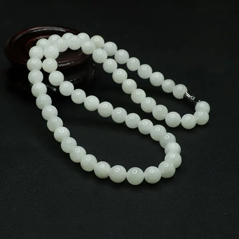White Jade Buddhist Necklace with Round Beads — feature 8