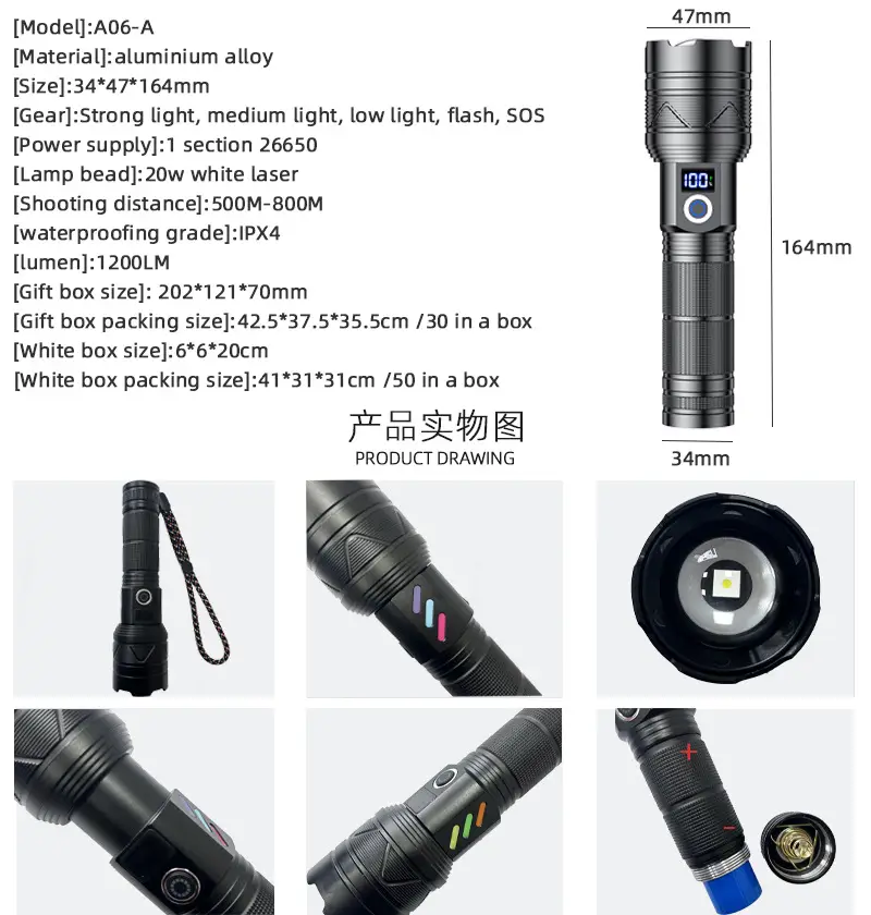 Tactical Laser Flashlight 20W Digital Display 6cm β feature 2