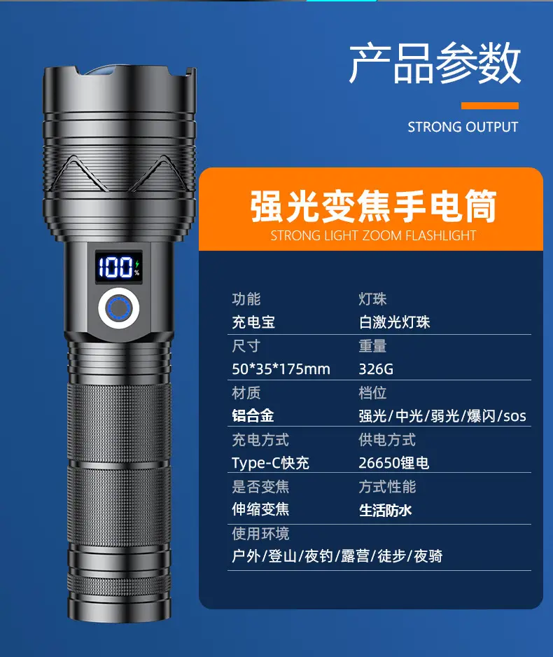 Tactical Laser Flashlight 20W Digital Display 6cm β feature 21